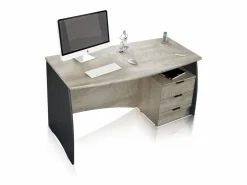 Best duehome Mesa de escritorio Elan 3 cajones Roble Alaska - Gris Antracita Marru00f3n