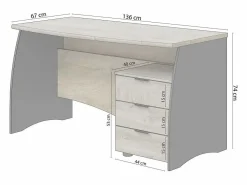 Best duehome Mesa de escritorio Elan 3 cajones Roble Alaska - Gris Antracita Marru00f3n