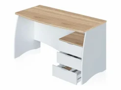 Sale duehome Mesa de escritorio Elan 3 cajones Blanco Artik (Blanco Mate) - Roble Canadian Color natural claro