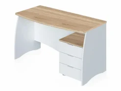 Sale duehome Mesa de escritorio Elan 3 cajones Blanco Artik (Blanco Mate) - Roble Canadian Color natural claro