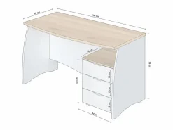 Sale duehome Mesa de escritorio Elan 3 cajones Blanco Artik (Blanco Mate) - Roble Canadian Color natural claro