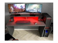 Clearance Cambia tus muebles Mesa de escritorio gaming de 86x150x47 cm en color con almacenaje y luces LED Touma Negro
