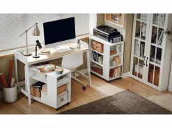 Sobuy Mesa de Escritorio, Mesa de Ordenador con un Estante,Color Blanco, L 125 x H 80 cm FWT41-WN ES