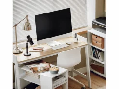 Sobuy Mesa de Escritorio, Mesa de Ordenador con un Estante,Color Blanco, L 125 x H 80 cm FWT41-WN ES