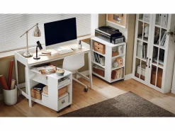 Sobuy Mesa de Escritorio, Mesa de Ordenador con un Estante,Color Blanco, L 125 x H 80 cm FWT41-WN ES