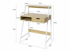 Online Sobuy Mesa de Escritorio Mesa de Ordenador con 2 cajones y 1 Estante L81 cm x P50cm x H100cm FWT63-N ES Color natural claro