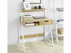 Online Sobuy Mesa de Escritorio Mesa de Ordenador con 2 cajones y 1 Estante L81 cm x P50cm x H100cm FWT63-N ES Color natural claro