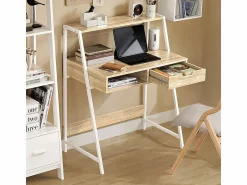Online Sobuy Mesa de Escritorio Mesa de Ordenador con 2 cajones y 1 Estante L81 cm x P50cm x H100cm FWT63-N ES Color natural claro