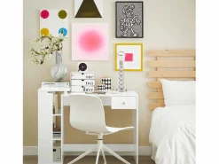 Sobuy Mesa de Escritorio, Mesa de Ordenador con un cajón y 4 estantes,Color , L 101 x H 76 cm,FWT35-W ES