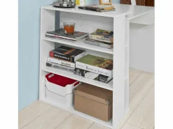 Sobuy Mesa de Escritorio, Mesa de Ordenador con un cajón y 4 estantes,Color , L 101 x H 76 cm,FWT35-W ES