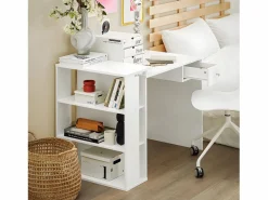 Sobuy Mesa de Escritorio, Mesa de Ordenador con un cajón y 4 estantes,Color , L 101 x H 76 cm,FWT35-W ES