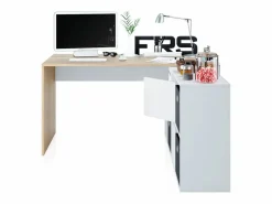 Discount Mesa de escritorio multiposición en blanco mate y roble canadian 136x139 cm Move Blanco Artik (Blanco Mate) - Roble Canadian Consola Escritorio