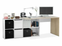 Discount Mesa de escritorio multiposición en blanco mate y roble canadian 136x139 cm Move Blanco Artik (Blanco Mate) - Roble Canadian Consola Escritorio