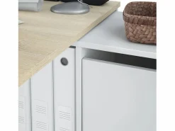 Discount Mesa de escritorio multiposición en blanco mate y roble canadian 136x139 cm Move Blanco Artik (Blanco Mate) - Roble Canadian Consola Escritorio