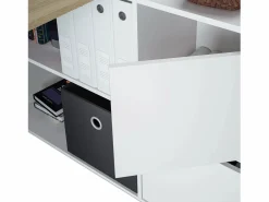 Discount Mesa de escritorio multiposición en blanco mate y roble canadian 136x139 cm Move Blanco Artik (Blanco Mate) - Roble Canadian Consola Escritorio