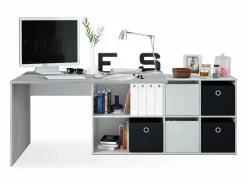 duehome Mesa de escritorio multiposición en blanco mate y cemento 136x139 cm Move Blanco Artik (Blanco Mate) - Cemento