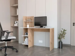 Clearance TuHome Mesa de Escritorio Vilna 120, con estantería , 119.88 cm X 119.88 cm X 44.95 cm , Duna / Blanco Multicolor