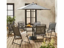 Outlet Sweeek Mesa de jardín de acero con 6 sillas y 1 sombrilla Gris