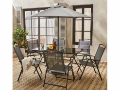 Outlet Sweeek Mesa de jardín de acero con 6 sillas y 1 sombrilla Gris