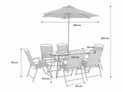 Outlet Sweeek Mesa de jardín de acero con 6 sillas y 1 sombrilla Gris