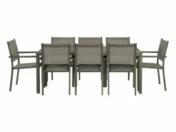 Sweeek Mesa de jardín de aluminio, 8 sillas de textileno verde kaki