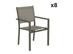 Sweeek Mesa de jardín de aluminio, 8 sillas de textileno verde kaki