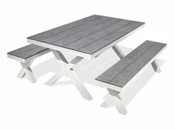 Paris Garden Mesa de jardín de aluminio y tapa de HPL efecto piedra Blanco