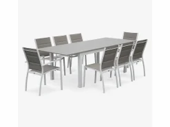 Sweeek Mesa de jardín extensible de aluminio con 8 sillas blanco