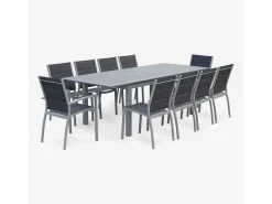 Sweeek Mesa de jardín extensible de aluminio con 8 sillas gris
