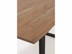 Mesa de madera maciza de acacia 140x80 con patas metálicas negras