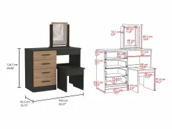 TuHome Mesa de Maquillaje con Espejo Kaia y asiento incluido 126.7CM A X 100CM L X 42.5CM P Wengue / Miel