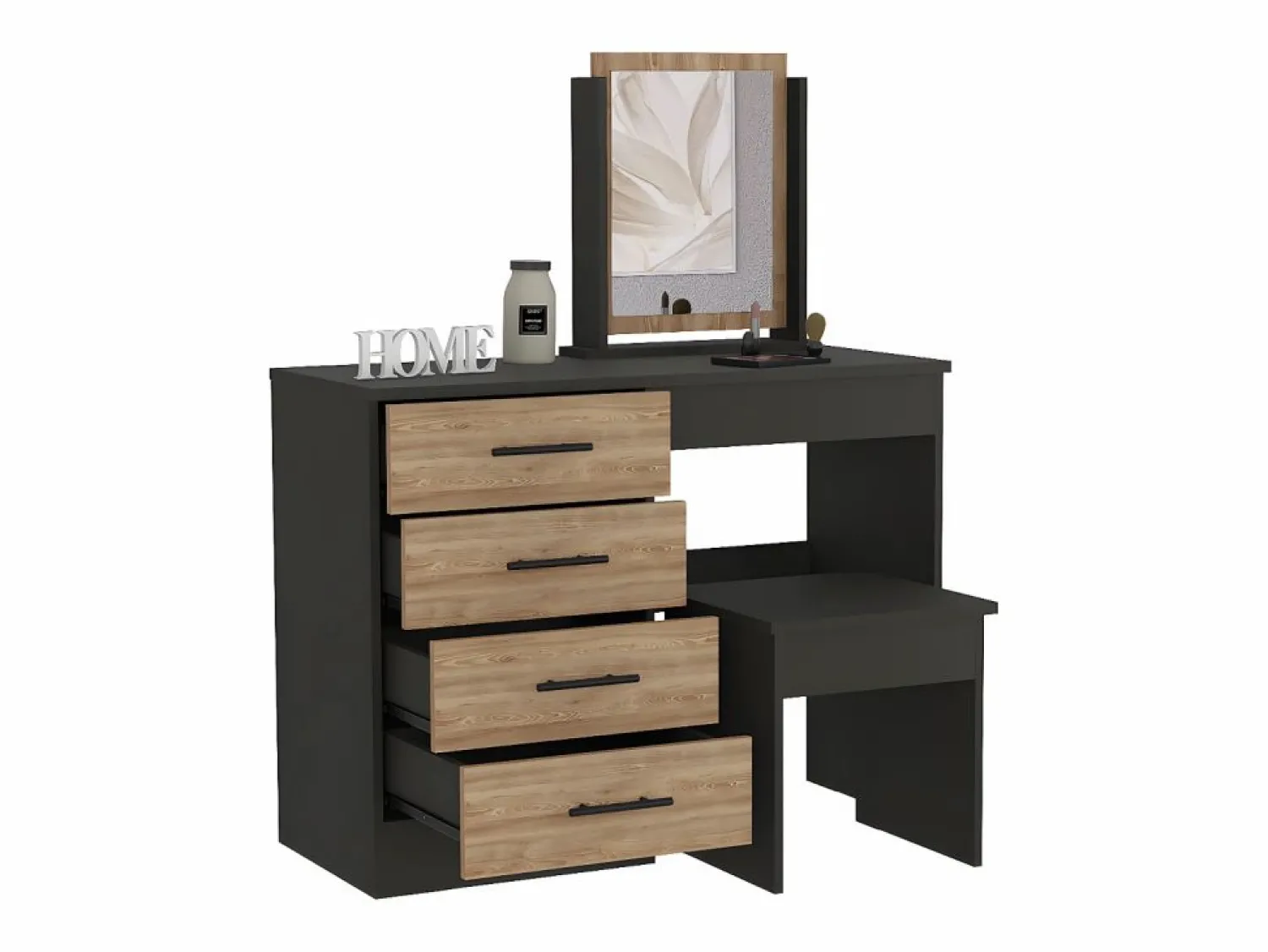TuHome Mesa de Maquillaje con Espejo Kaia y asiento incluido 126.7CM A X 100CM L X 42.5CM P Wengue / Miel