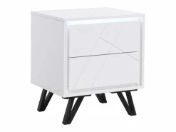 Vente-unique Mesa de noche 2 cajones con LEDs de MDF lacado - SALIANO