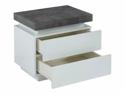 New Vente-unique Mesa de noche 2 cajones de MDF lacado blanco y cemento. HALO II Gris / Blanco