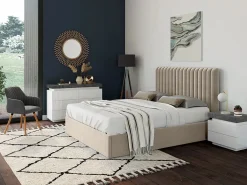 New Vente-unique Mesa de noche 2 cajones de MDF lacado blanco y cemento. HALO II Gris / Blanco