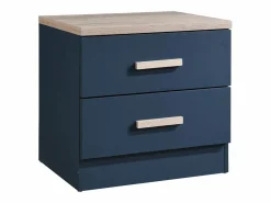 Vente-unique Mesa de noche con 2 cajones color azul y natural - SKAIDO