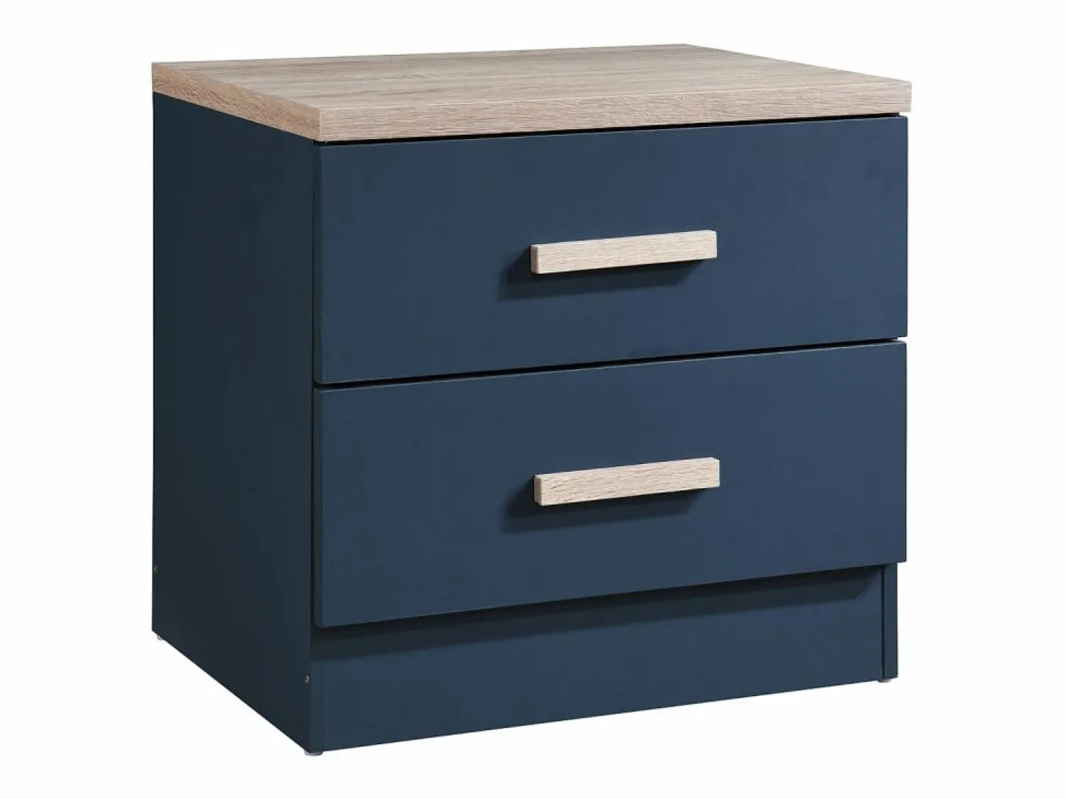 Vente-unique Mesa de noche con 2 cajones color azul y natural - SKAIDO