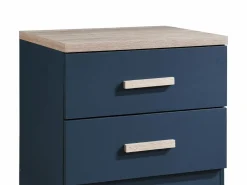 Vente-unique Mesa de noche con 2 cajones color azul y natural - SKAIDO