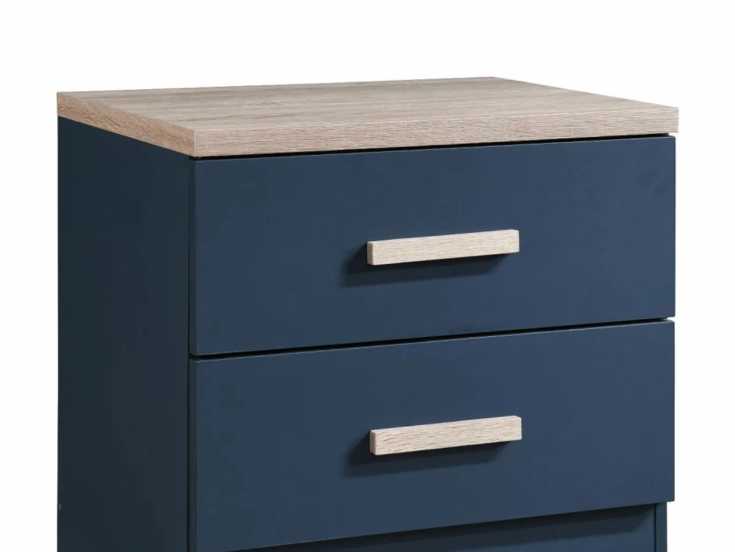 Vente-unique Mesa de noche con 2 cajones color azul y natural - SKAIDO