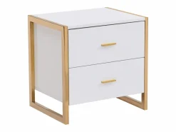Discount Vente-unique Mesa de noche con 2 cajones de MDF lacado y dorado - OMBRELIA de Pascal Morabito Blanco