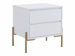 New Mesa de noche con 2 cajones de MDF y metal lacado y dorado - KORASA Mesita De Noche