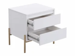 New Mesa de noche con 2 cajones de MDF y metal lacado y dorado - KORASA Mesita De Noche