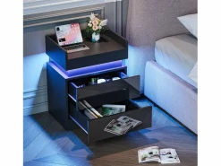 DripeX Mesa de noche con tira LED multicolor y 2 cajones de almacenamiento, cama de noche con espacio de almacenamiento en el nivel superior, 45x33.5x58 cm,