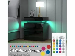 DripeX Mesa de noche de alto brillo con luces LED, gabinete de desacción 2 cajones muebles de dormitorio de mesa nocturna - 45x35x52cm -