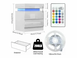 DripeX Mesa de noche de alto brillo con luces LED, outro de ahogamiento 2 cajones muebles de dormitorio de mesa nocturna - 45x35x52cm -