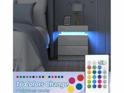 DripeX Mesa de noche de alto brillo con luces LED, outro de ahogamiento 2 cajones muebles de dormitorio de mesa nocturna - 45x35x52cm -