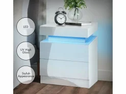 DripeX Mesa de noche de alto brillo con luces LED, outro de ahogamiento 2 cajones muebles de dormitorio de mesa nocturna - 45x35x52cm -