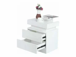 DripeX Mesa de noche de alto brillo con luces LED, outro de ahogamiento 2 cajones muebles de dormitorio de mesa nocturna - 45x35x52cm -