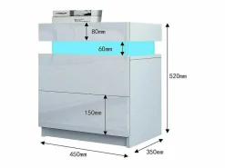 DripeX Mesa de noche de alto brillo con luces LED, outro de ahogamiento 2 cajones muebles de dormitorio de mesa nocturna - 45x35x52cm -