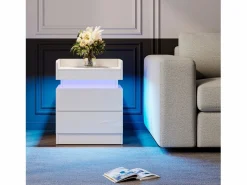 DripeX Mesa de noche de mesa nocturna LED con 2 cajones de almacenamiento LED multicolores, espacio de almacenamiento en el nivel superior, 45x33.5x58 cm,